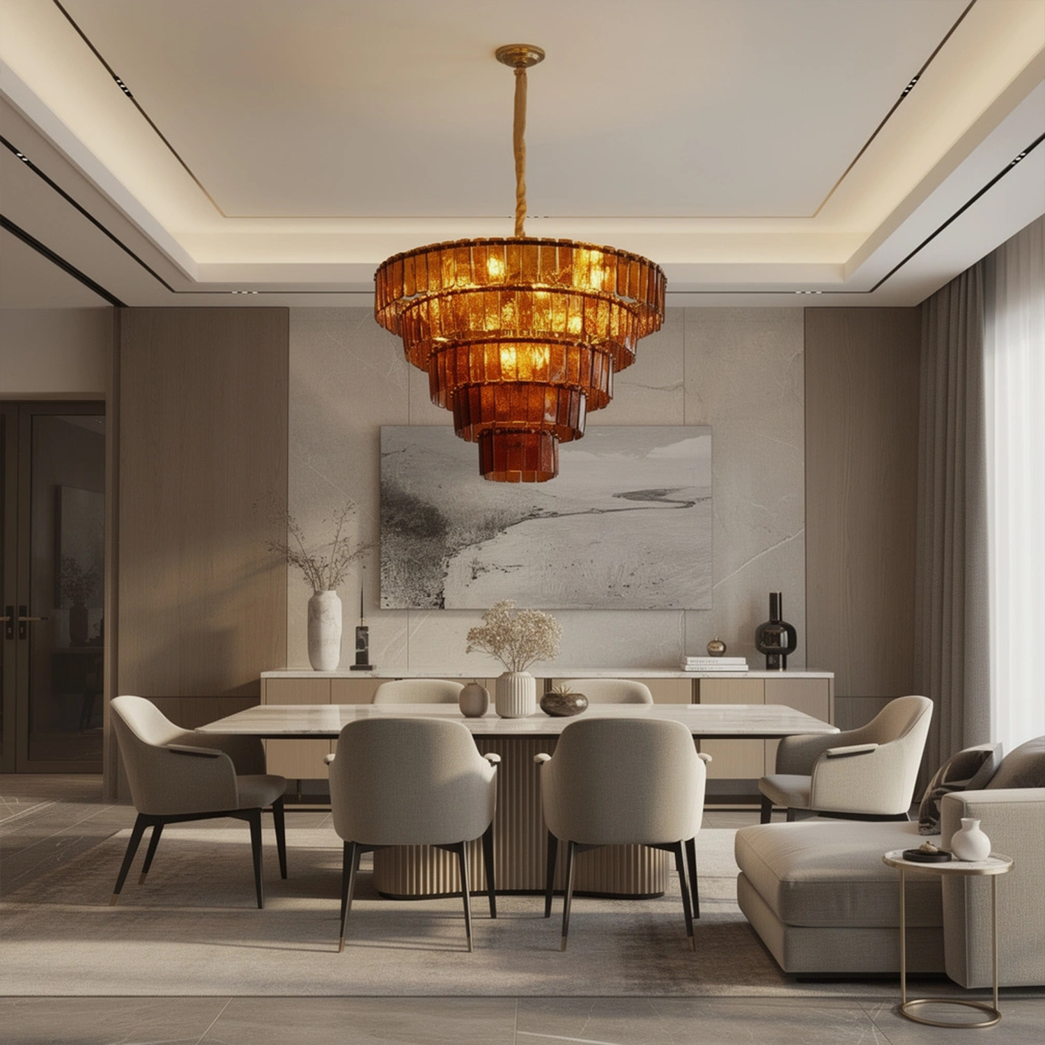 Amber-Murano-Glass-Cascade-Tiered-Chandelier
