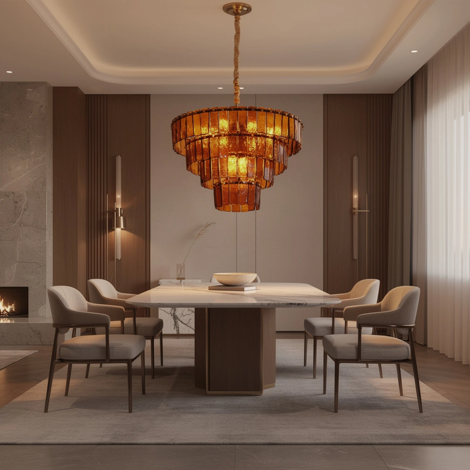 Amber-Murano-Glass-Cascade-Tiered-Chandelier