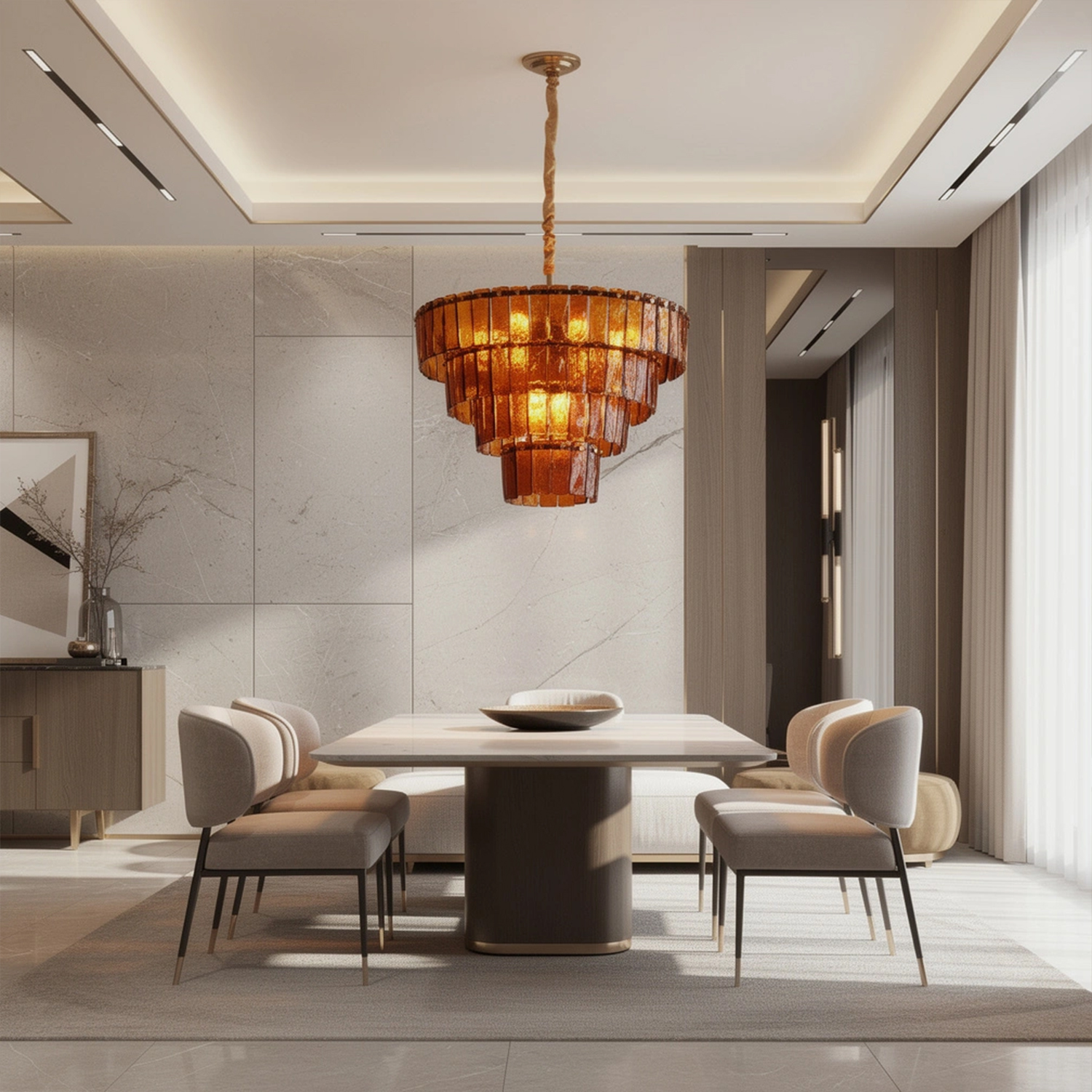 Amber-Murano-Glass-Cascade-Tiered-Chandelier