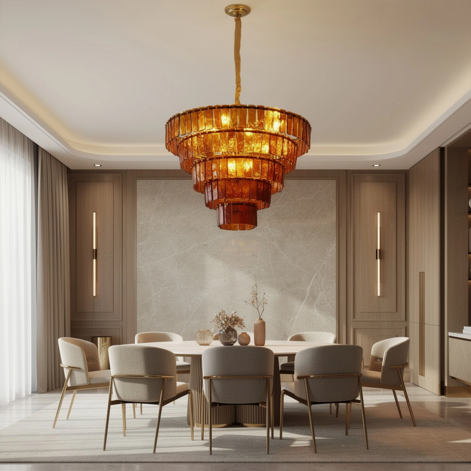 Amber-Murano-Glass-Cascade-Tiered-Chandelier