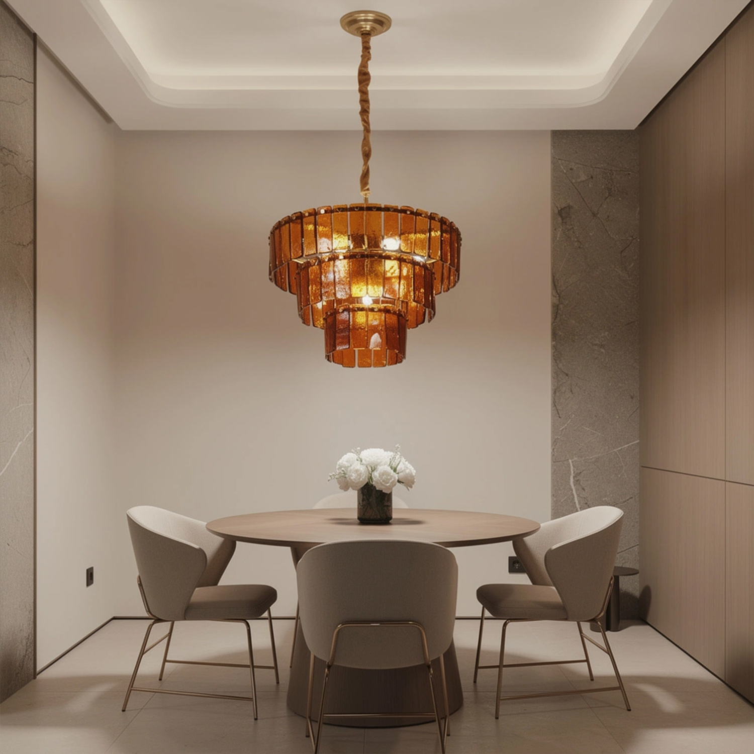 Amber-Murano-Glass-Cascade-Tiered-Chandelier