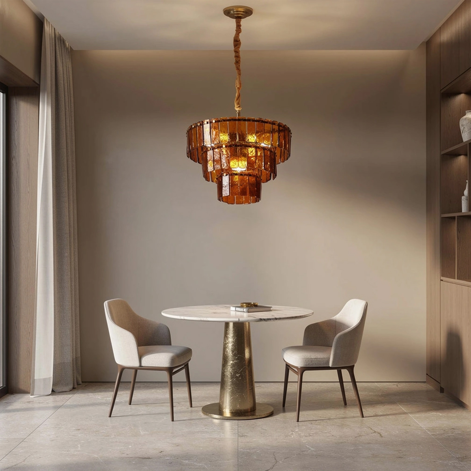 Amber-Murano-Glass-Cascade-Tiered-Chandelier