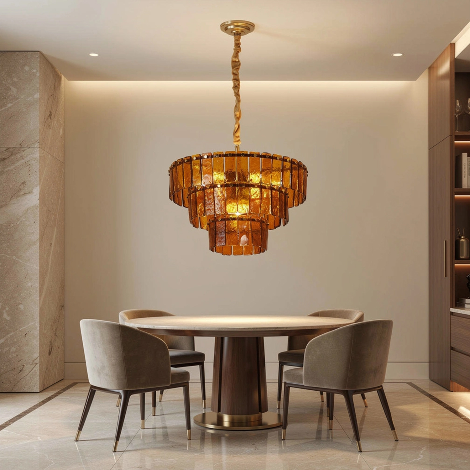 Amber-Murano-Glass-Cascade-Tiered-Chandelier