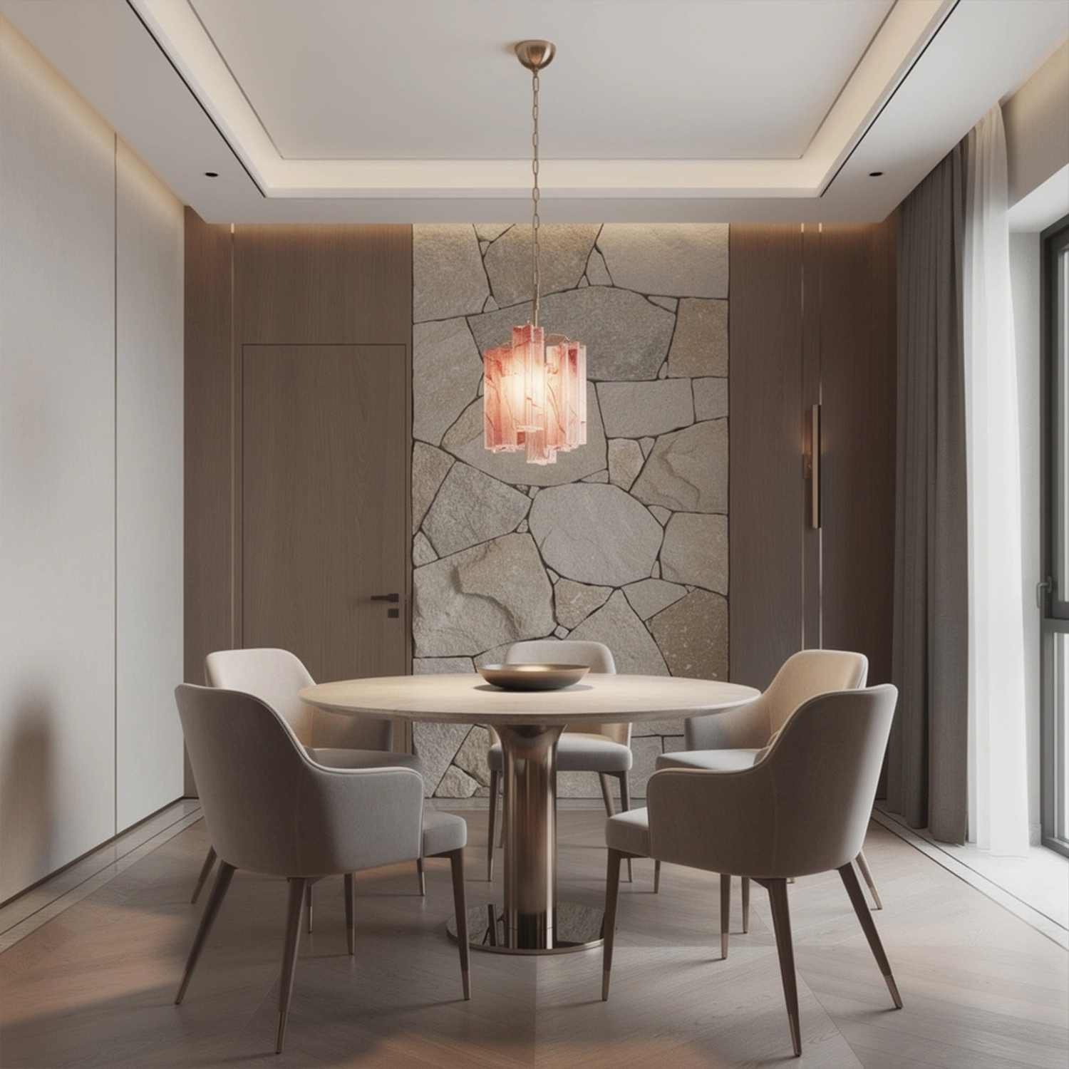 Blush Pink Textured Glass Cascade Chandelier