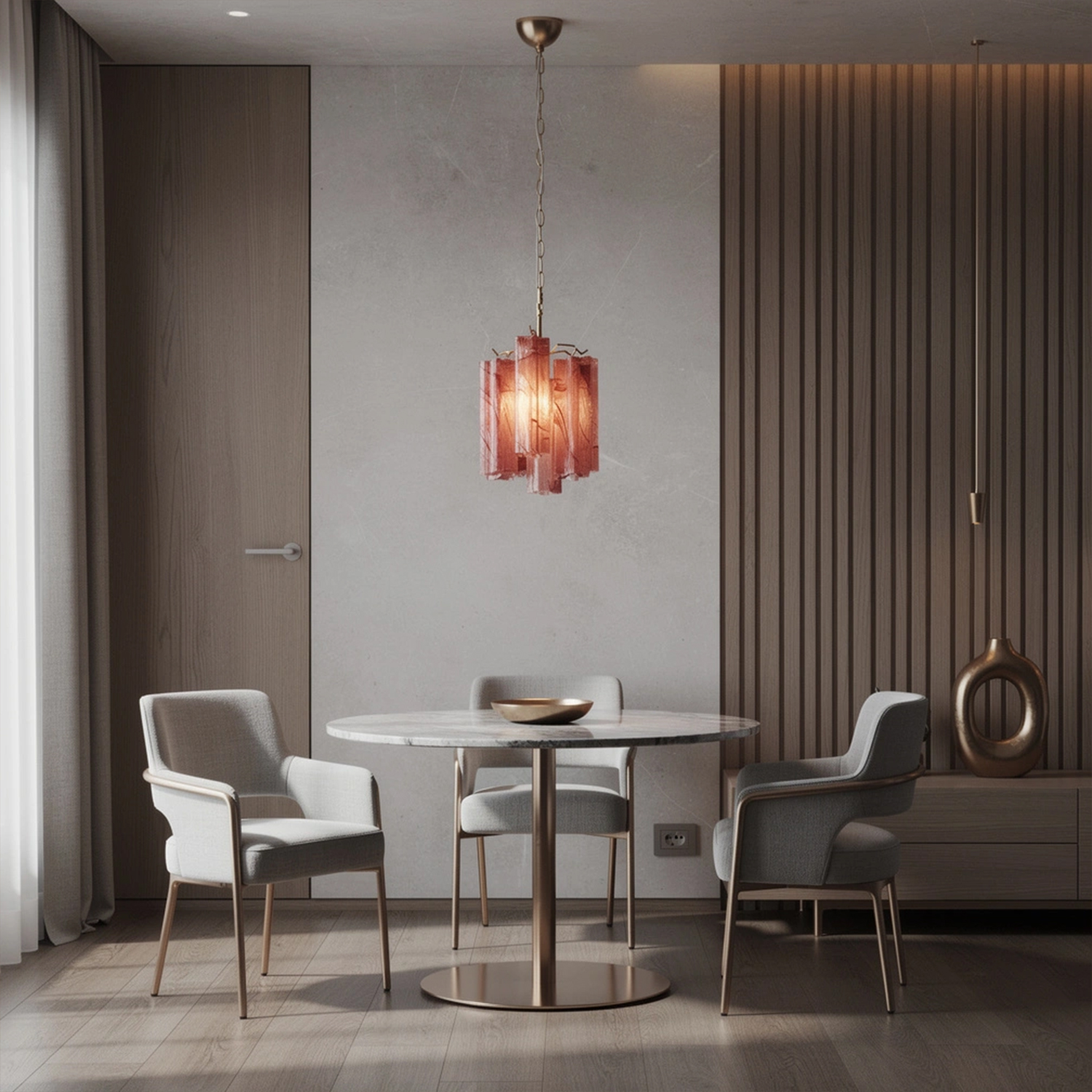 Blush Pink Textured Glass Cascade Chandelier