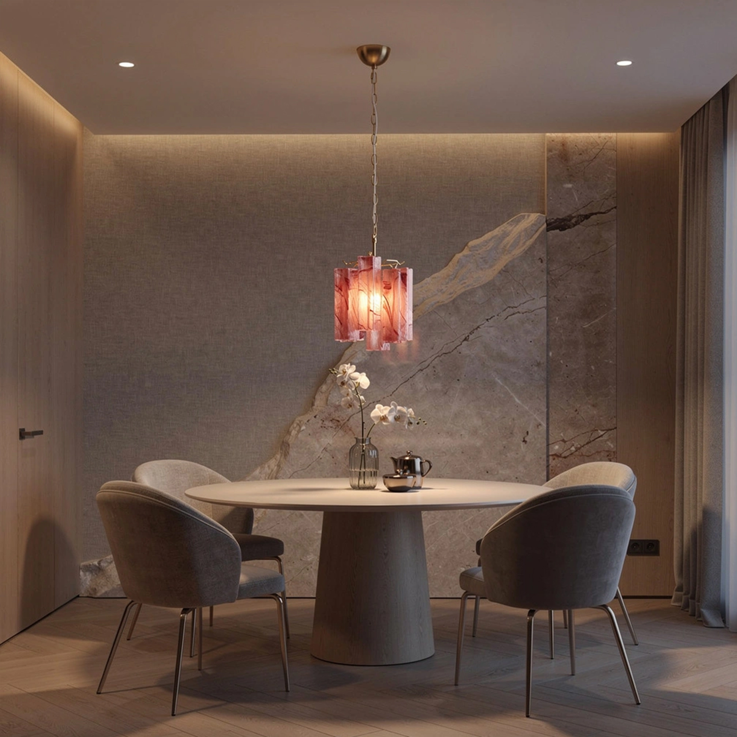 Blush Pink Textured Glass Cascade Chandelier