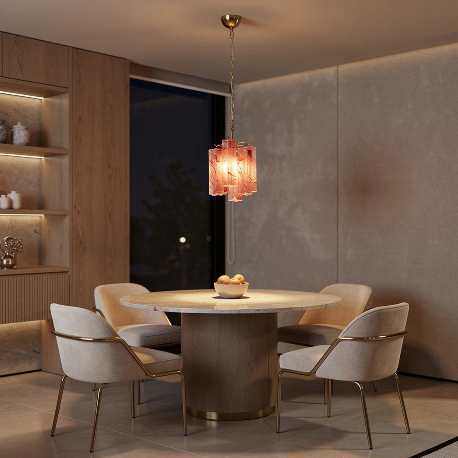 Blush Pink Textured Glass Cascade Chandelier