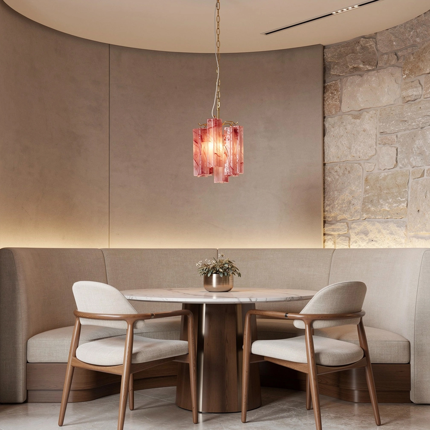 Blush Pink Textured Glass Cascade Chandelier