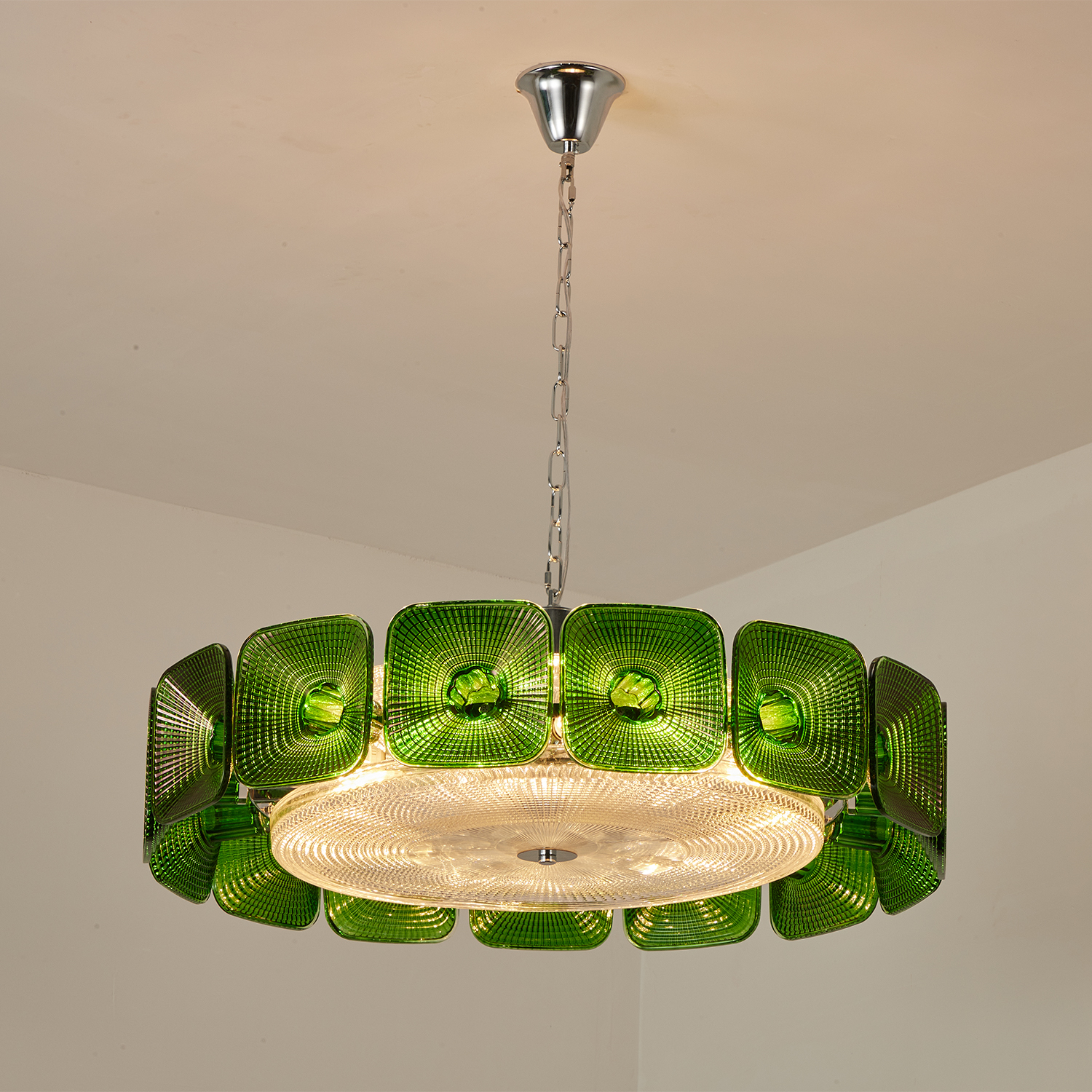 Clear and Green Crystal Pendant Light by Carl 1960s