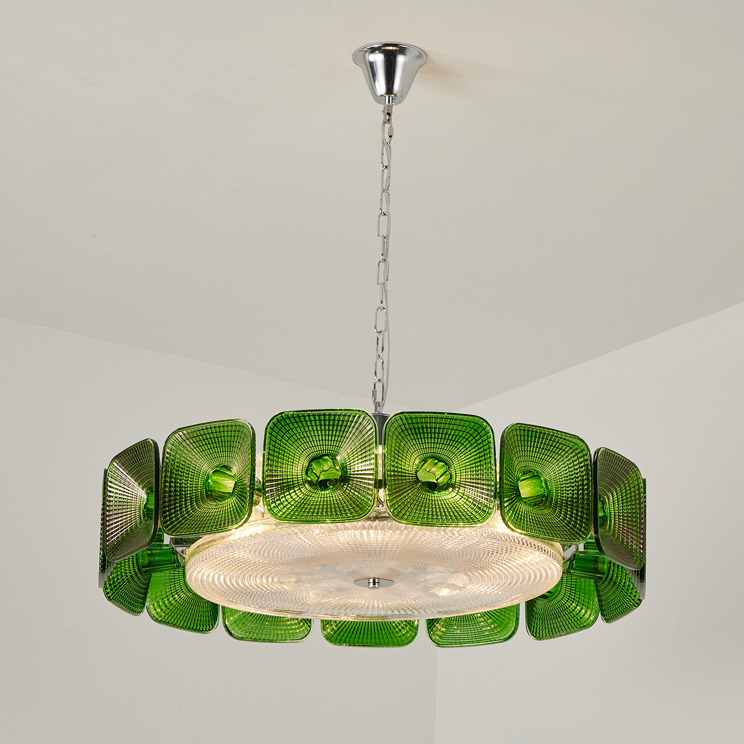 Clear and Green Crystal Pendant Light by Carl 1960s