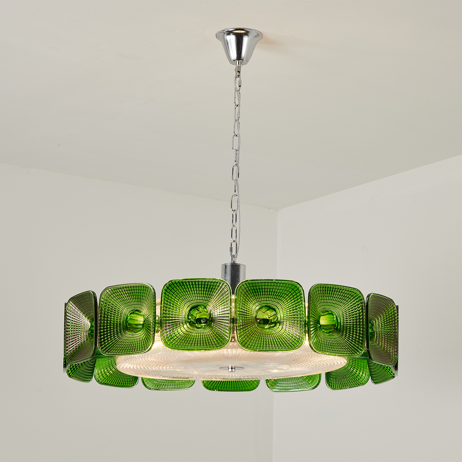 Clear and Green Crystal Pendant Light by Carl 1960s