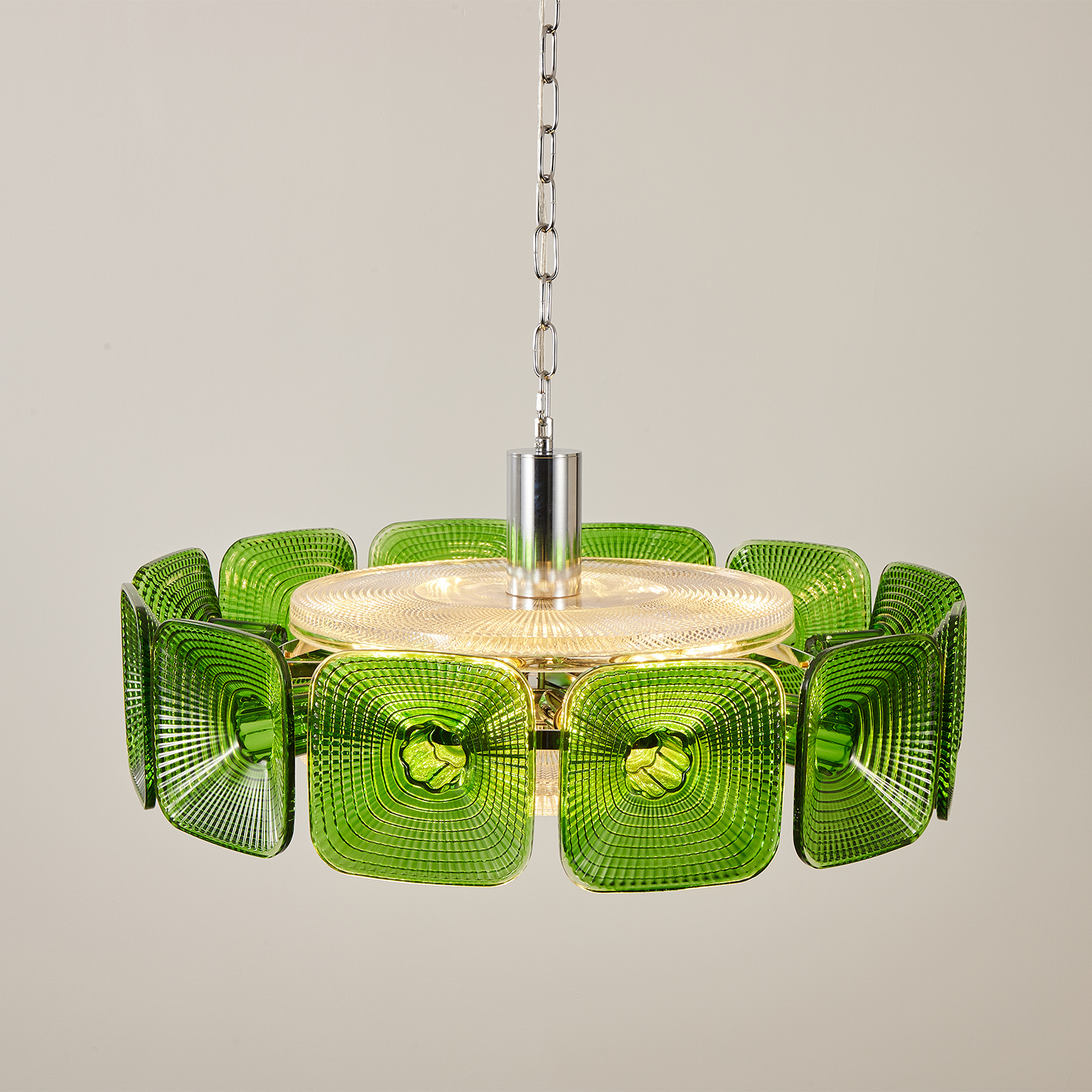 Clear and Green Crystal Pendant Light by Carl 1960s