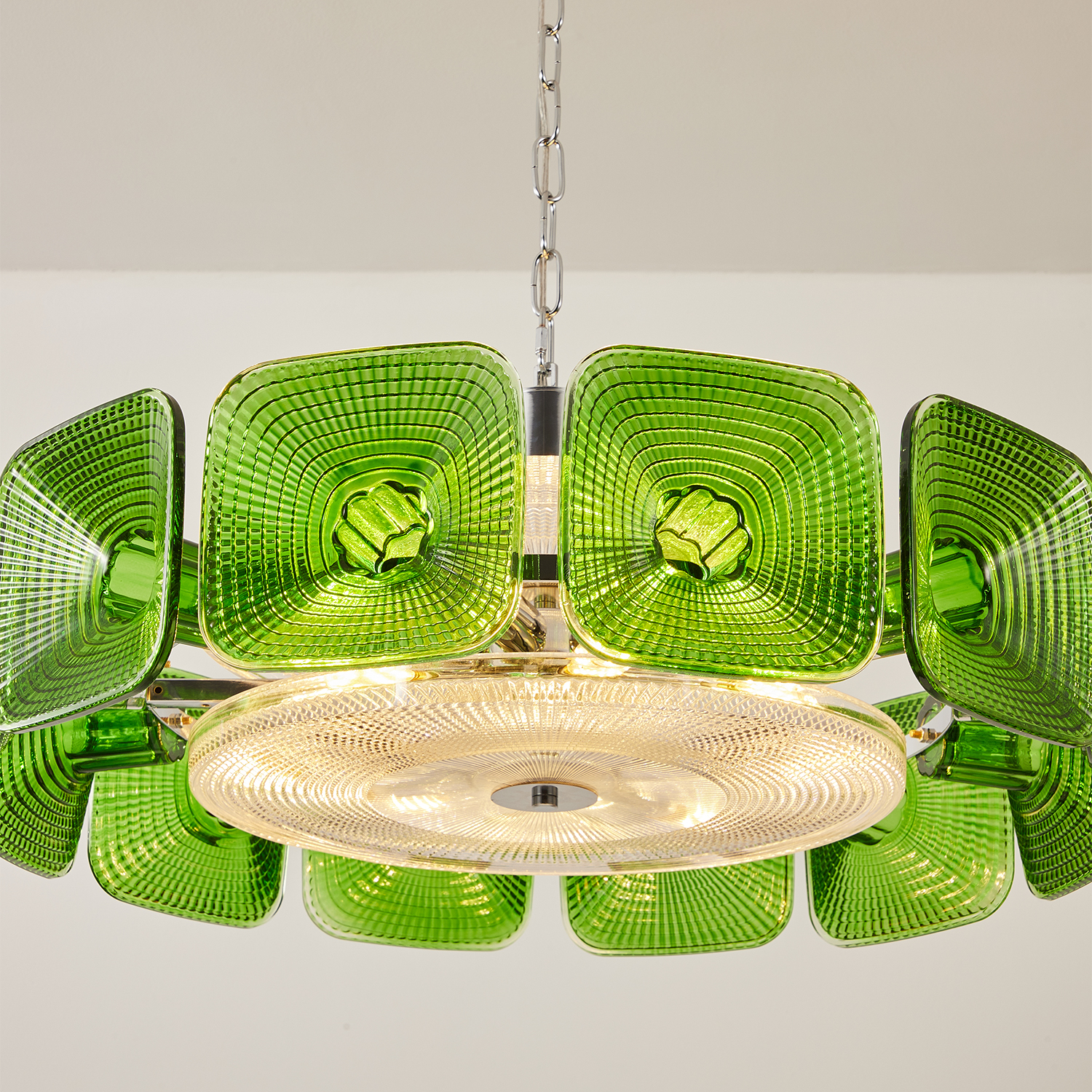 Clear and Green Crystal Pendant Light by Carl 1960s