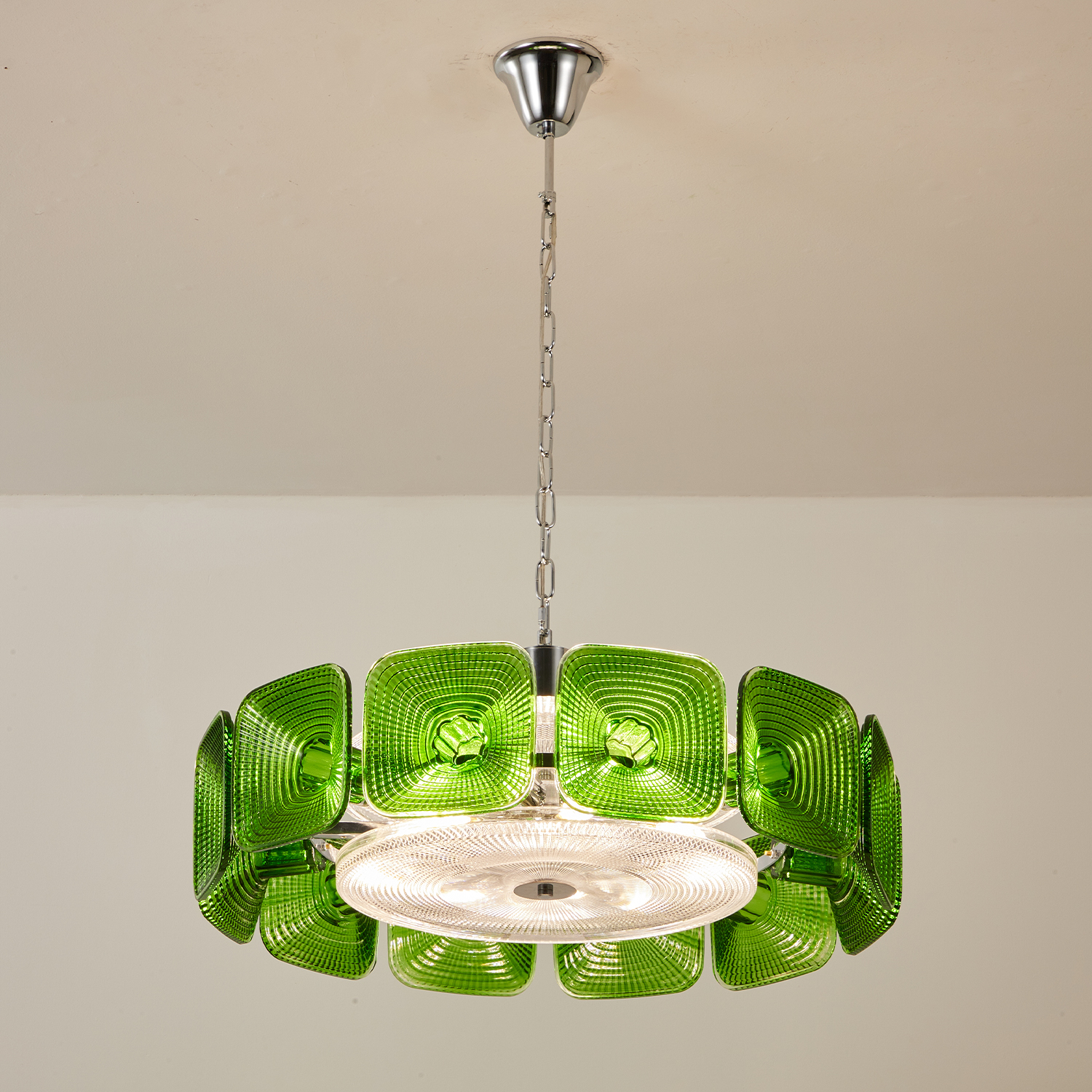 Clear and Green Crystal Pendant Light by Carl 1960s