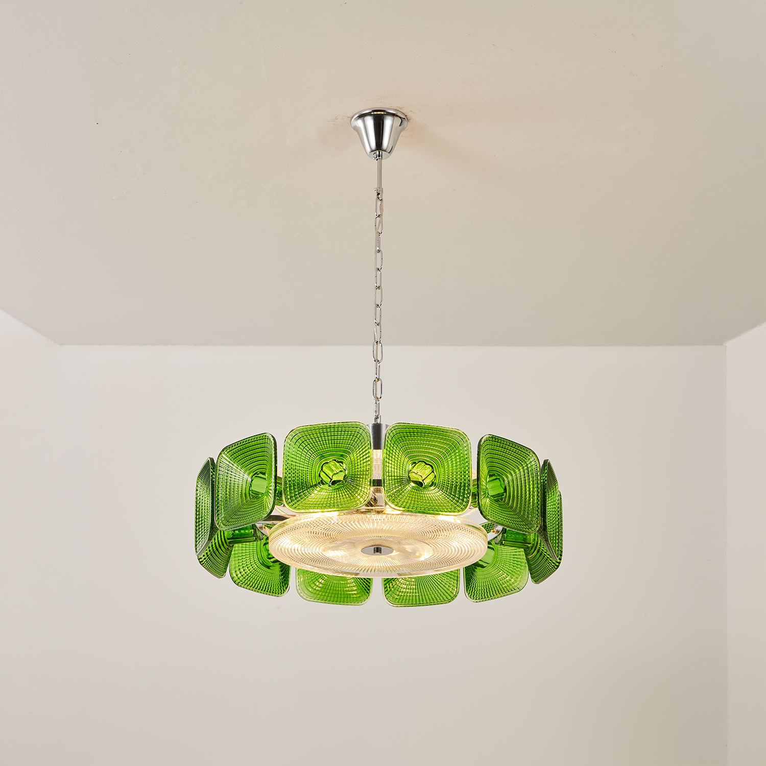 Clear and Green Crystal Pendant Light by Carl 1960s