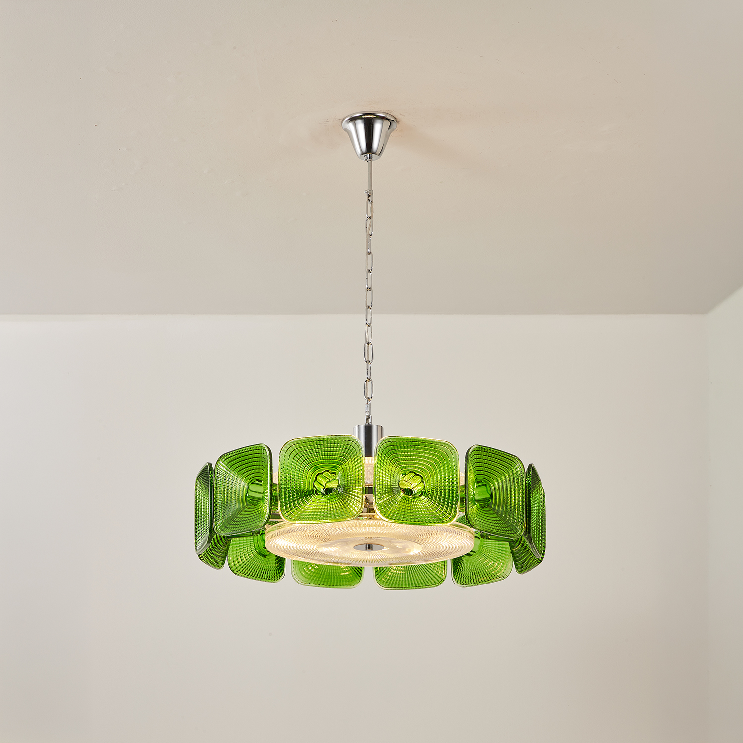 Clear and Green Crystal Pendant Light by Carl 1960s