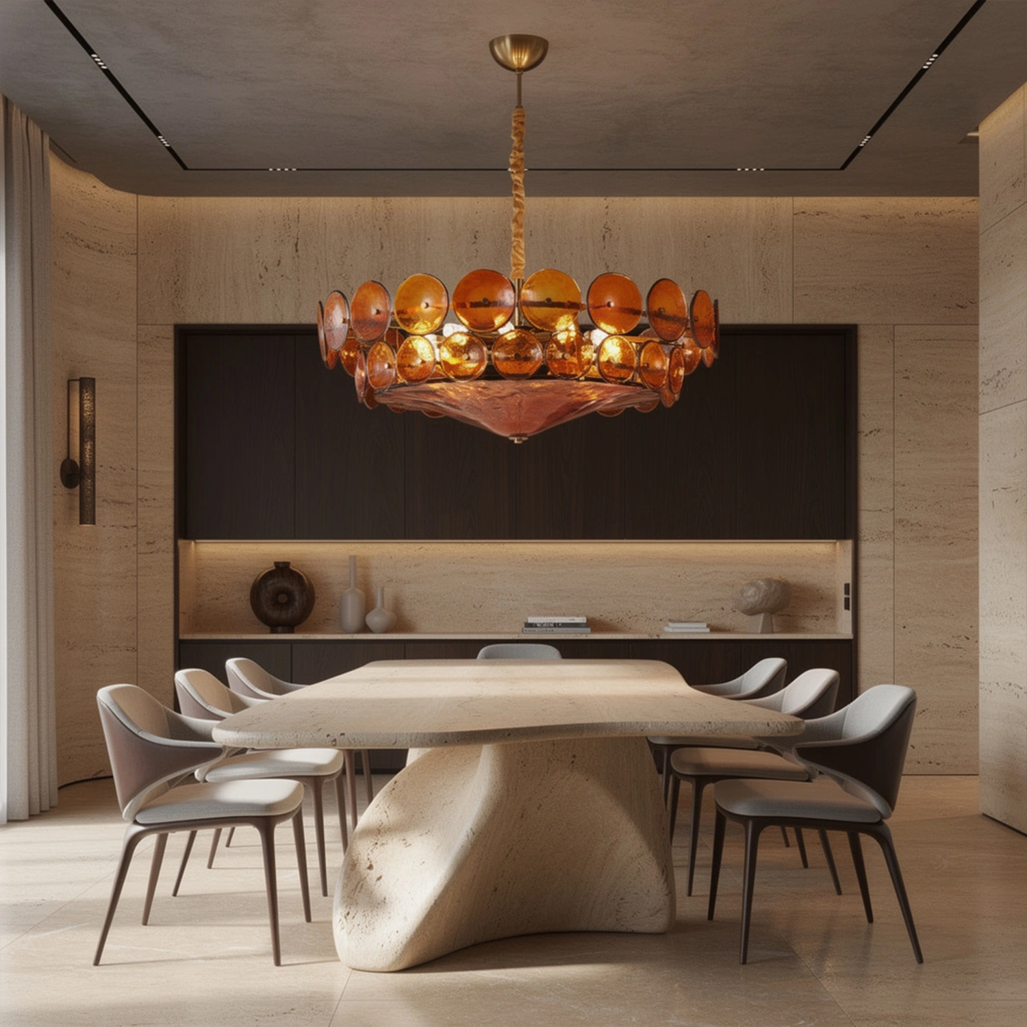 Corolla Red Murano Glass Chandelier