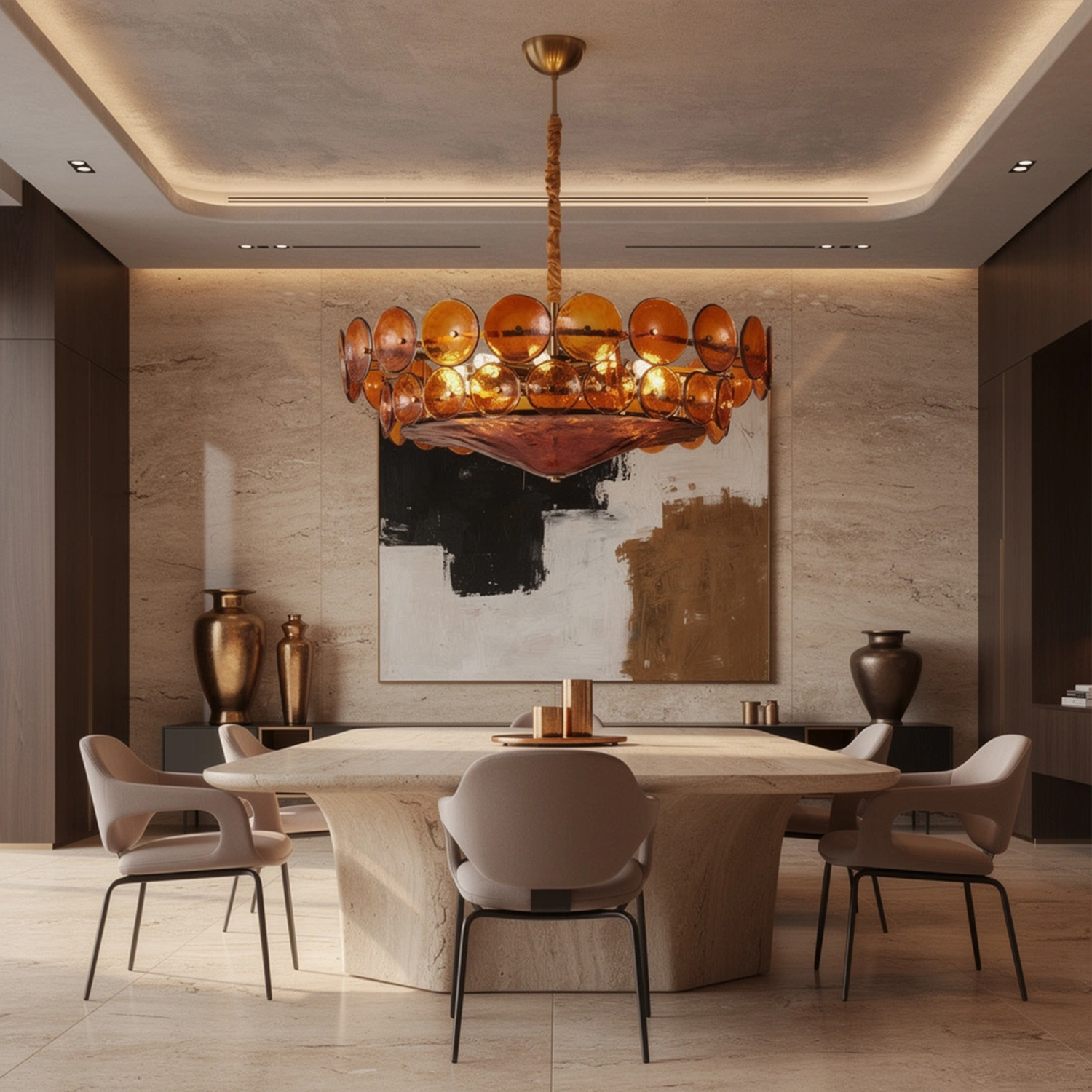 Corolla Red Murano Glass Chandelier