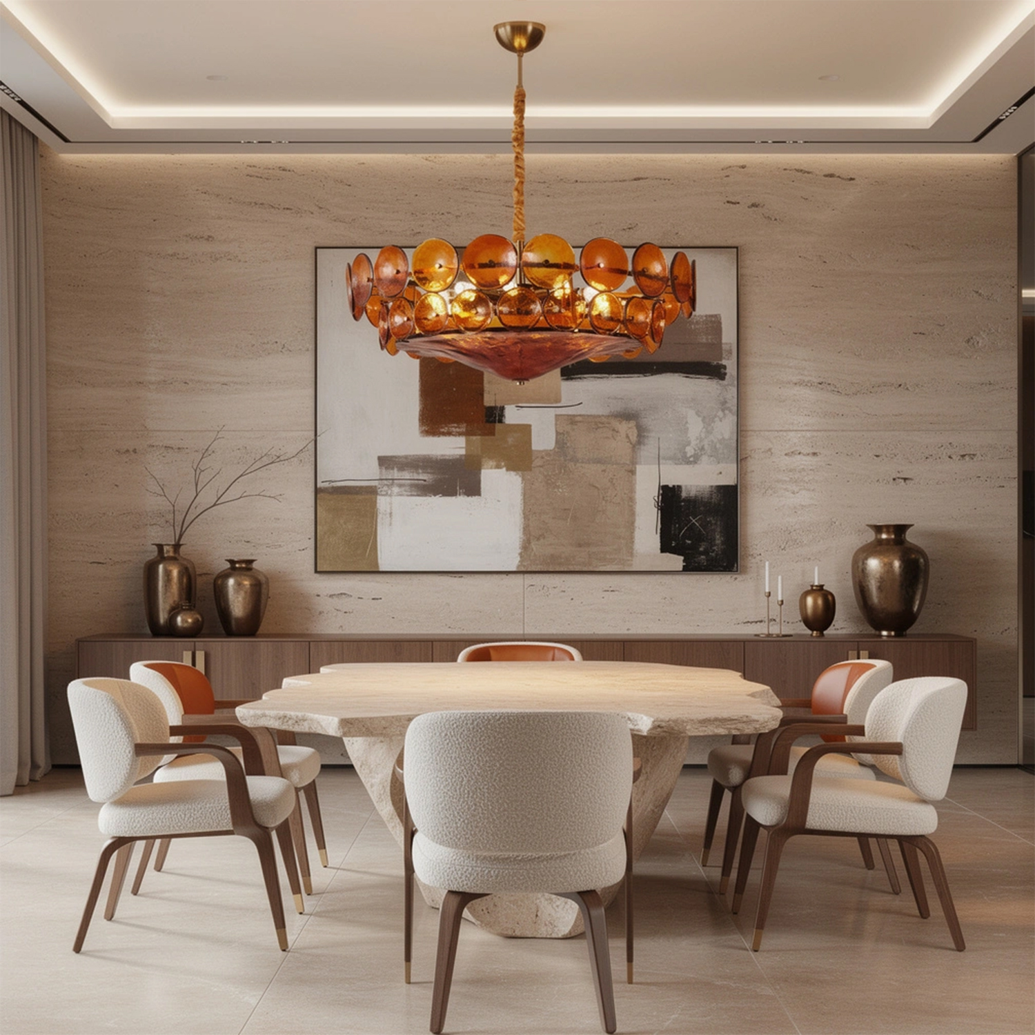 Corolla Red Murano Glass Chandelier