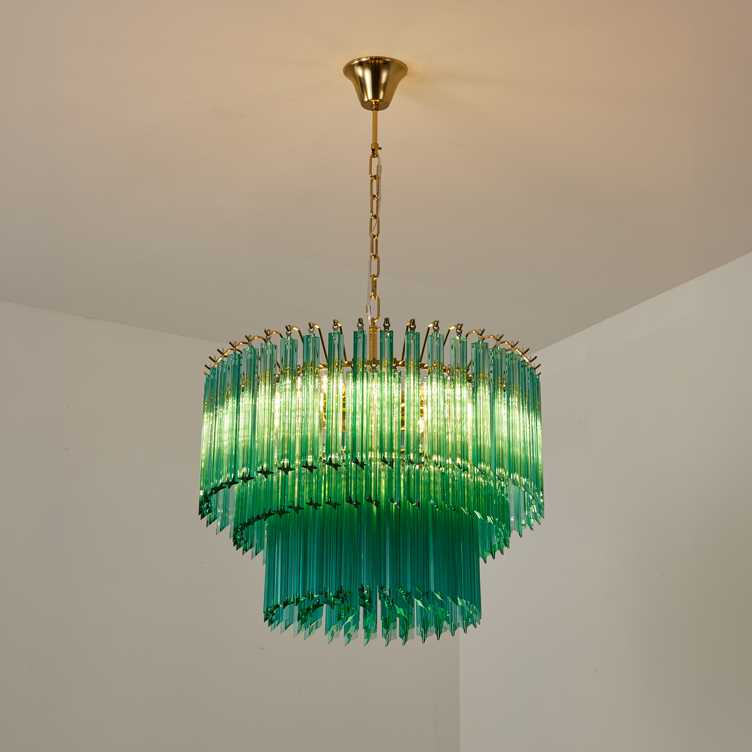 Emerald Cascade Murano Glass Chandelier