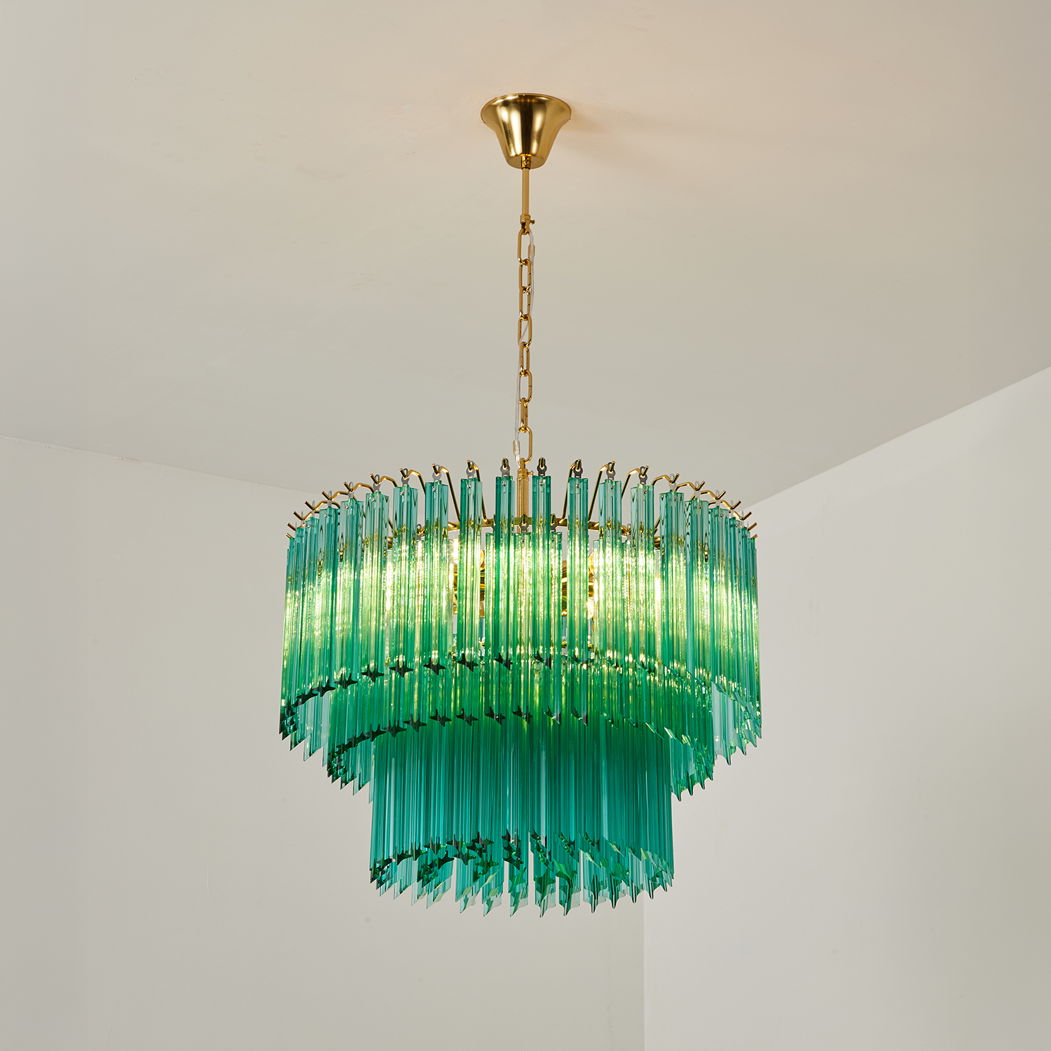 Emerald Cascade Murano Glass Chandelier