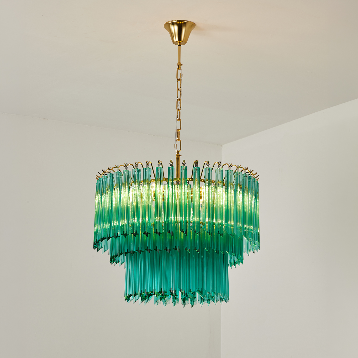 Emerald Cascade Murano Glass Chandelier