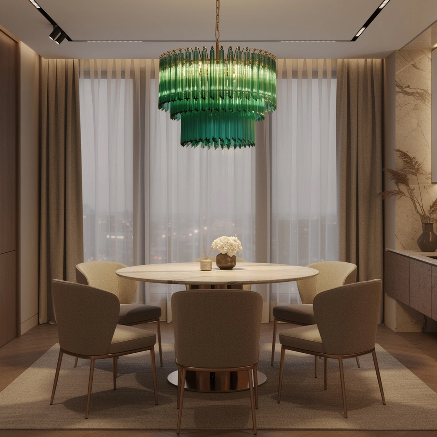 Emerald Cascade Murano Glass Chandelier
