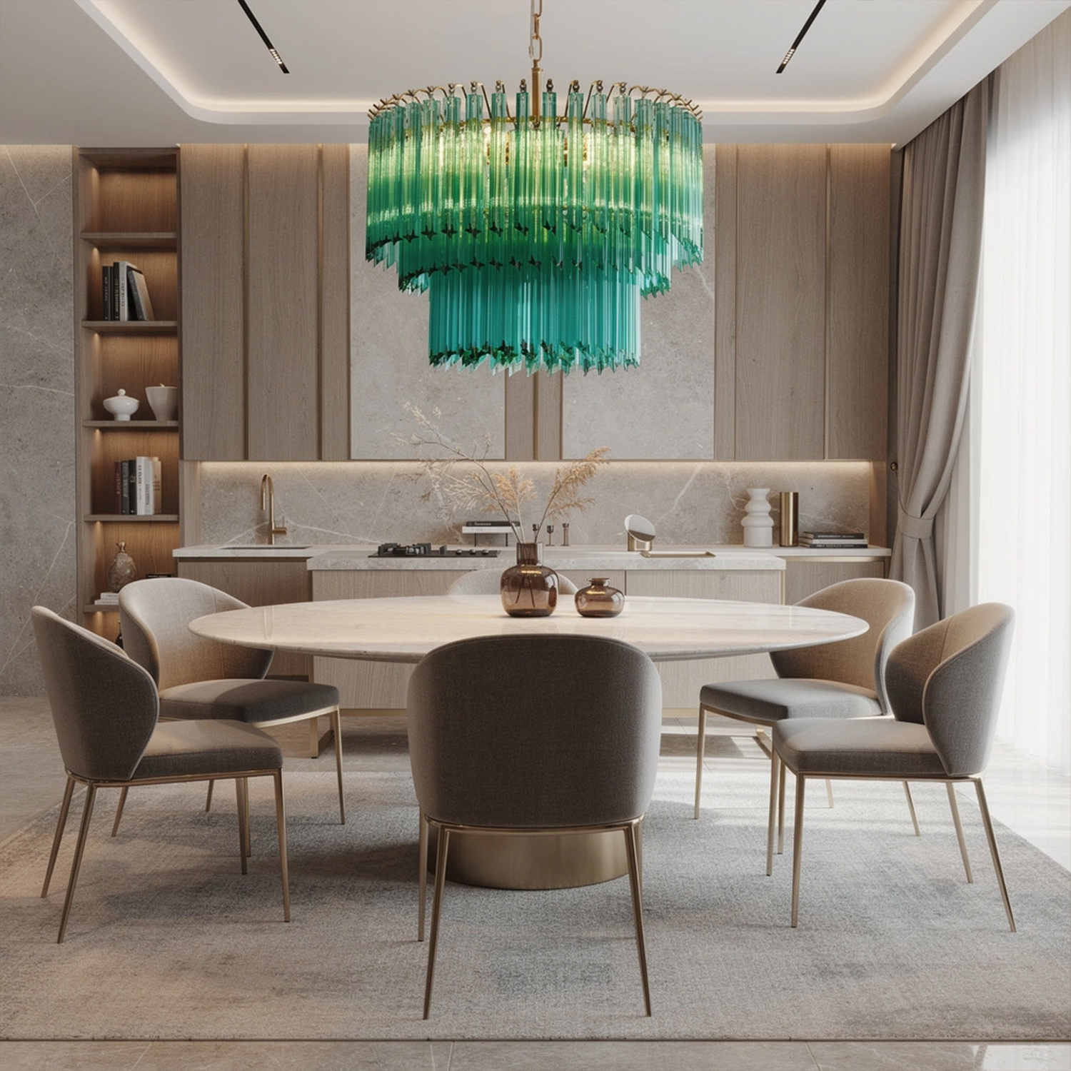 Emerald Cascade Murano Glass Chandelier