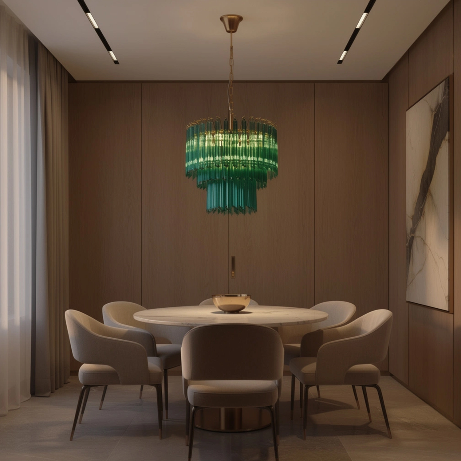 Emerald Cascade Murano Glass Chandelier