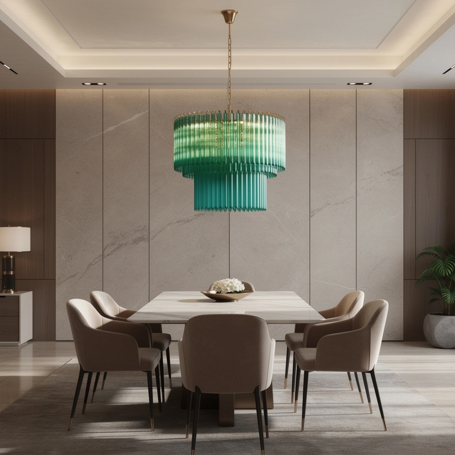 Emerald Cascade Murano Glass Chandelier