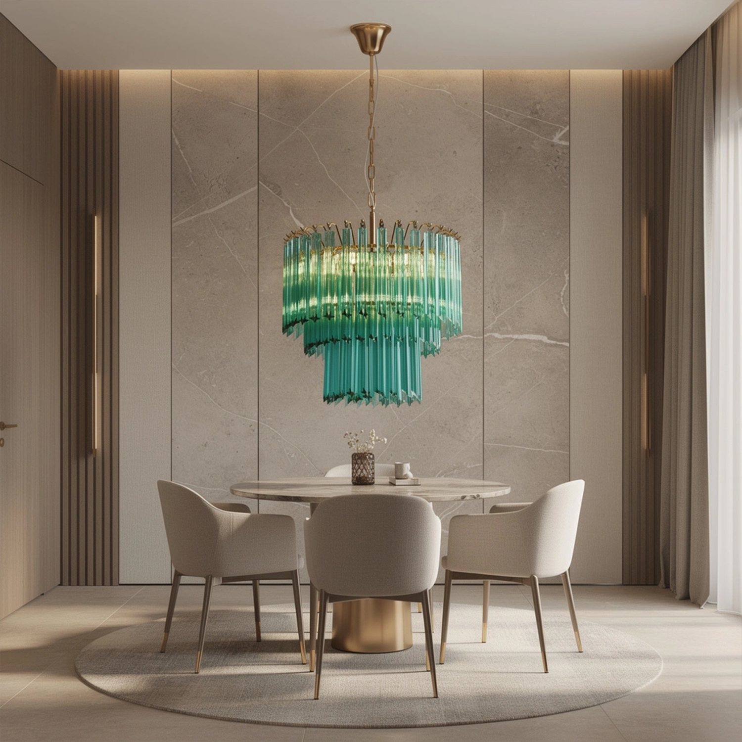 Emerald Cascade Murano Glass Chandelier