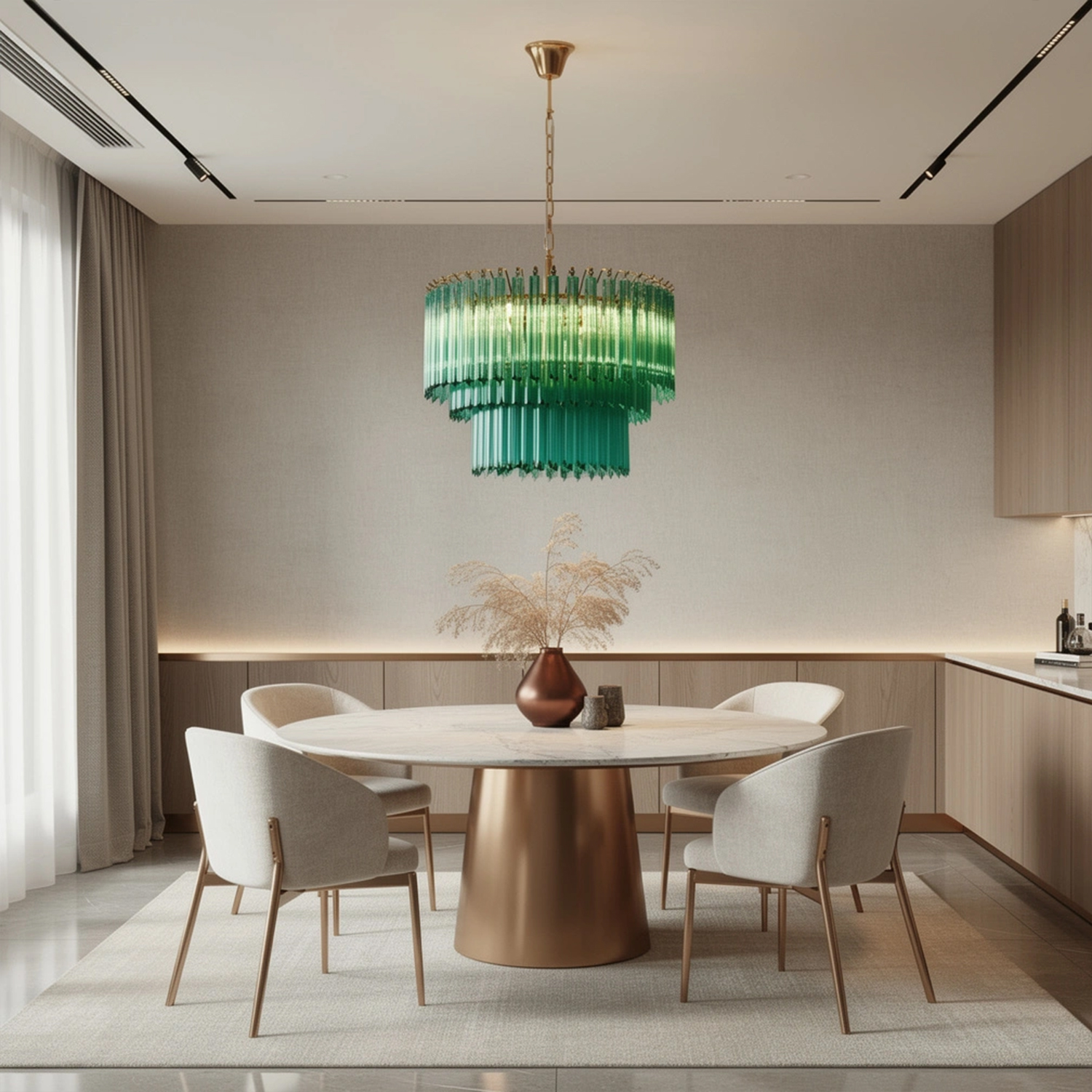 Emerald Cascade Murano Glass Chandelier