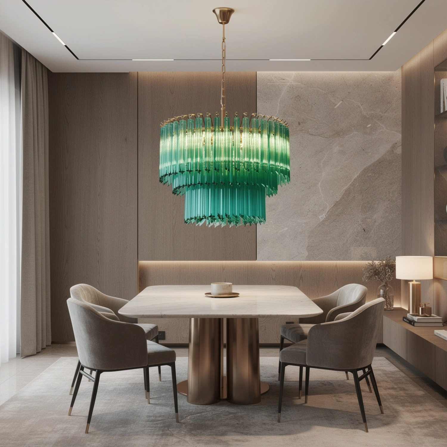 Emerald Cascade Murano Glass Chandelier