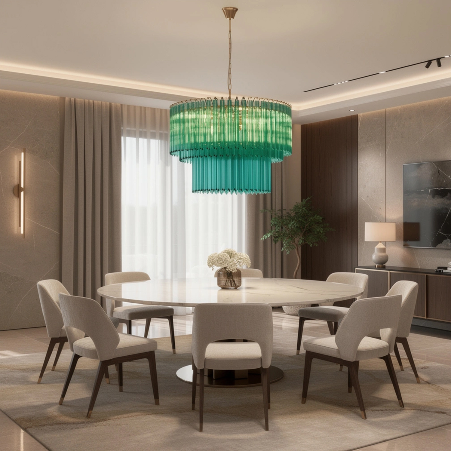 Emerald Cascade Murano Glass Chandelier