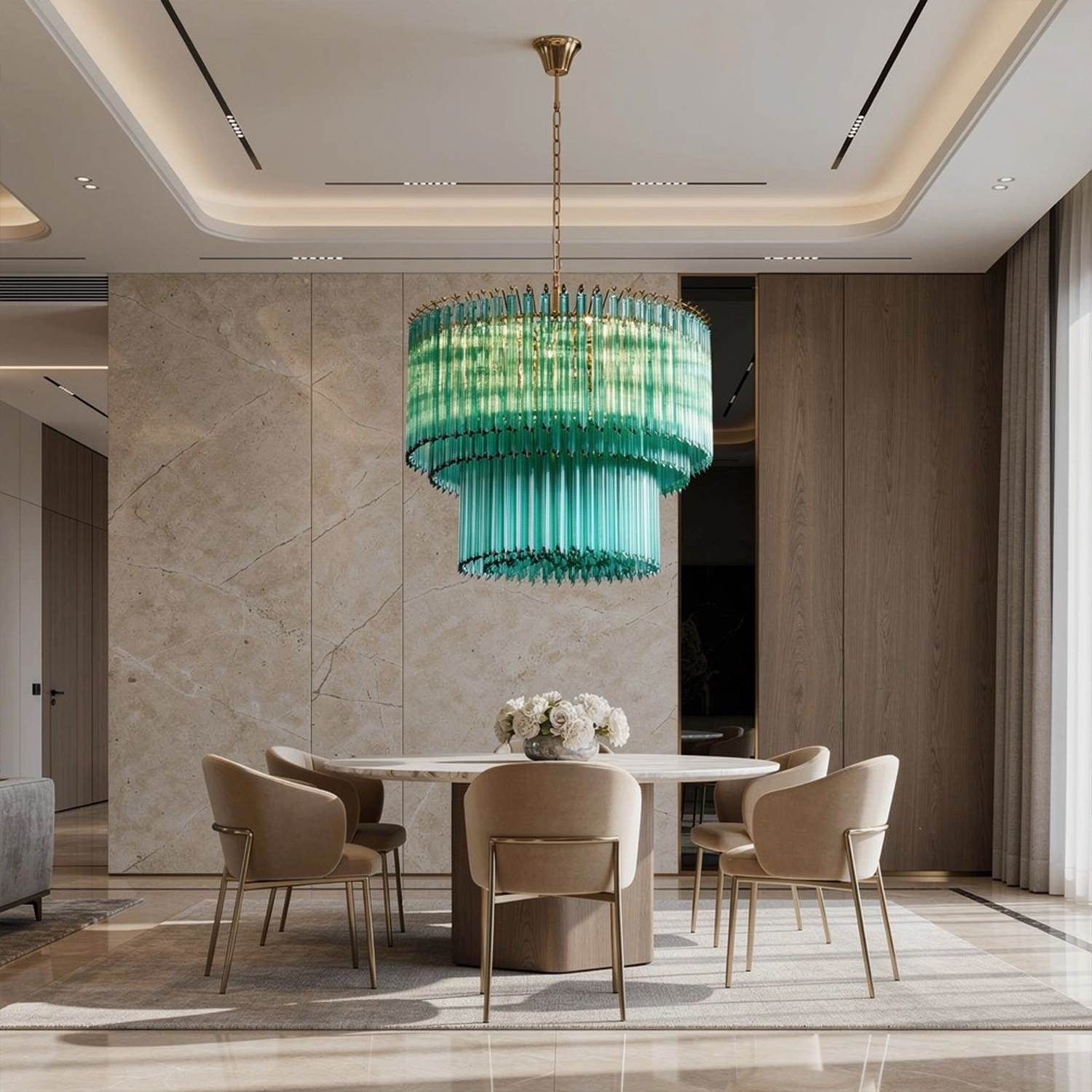 Emerald Cascade Murano Glass Chandelier