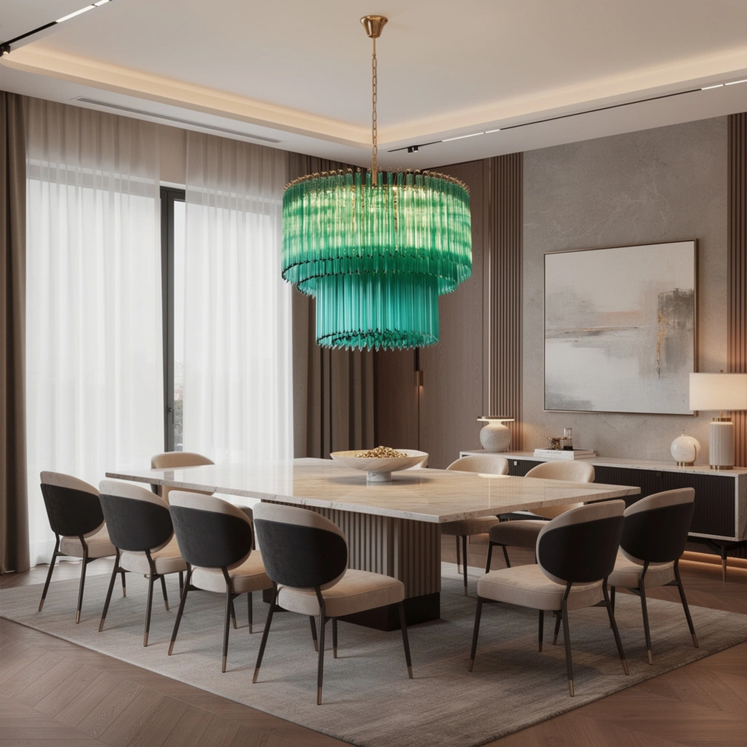 Emerald Cascade Murano Glass Chandelier