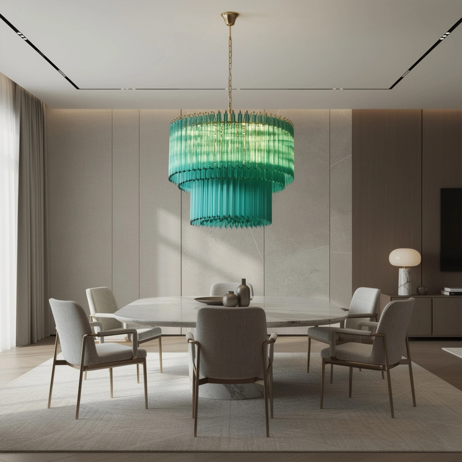 Emerald Cascade Murano Glass Chandelier
