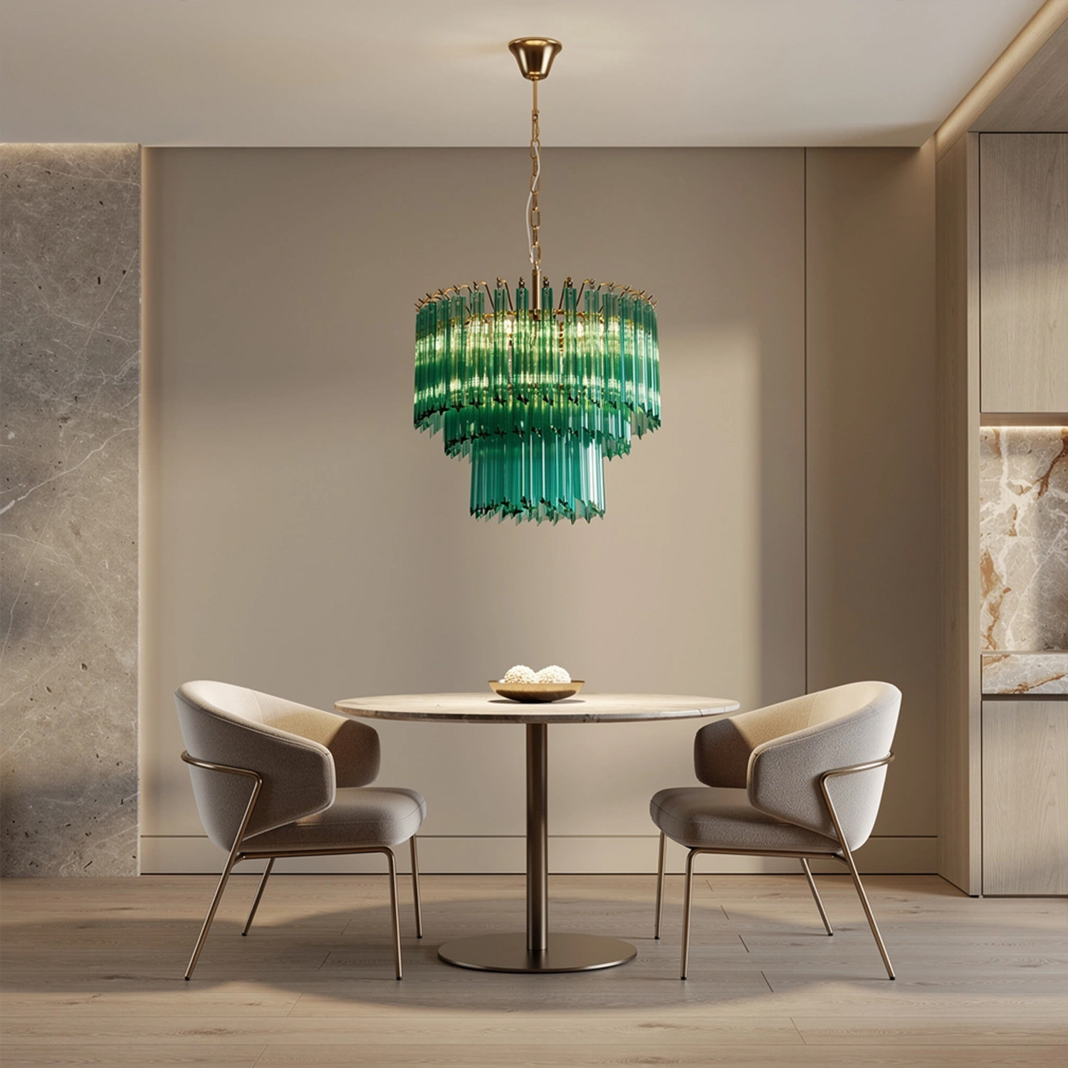 Emerald Cascade Murano Glass Chandelier