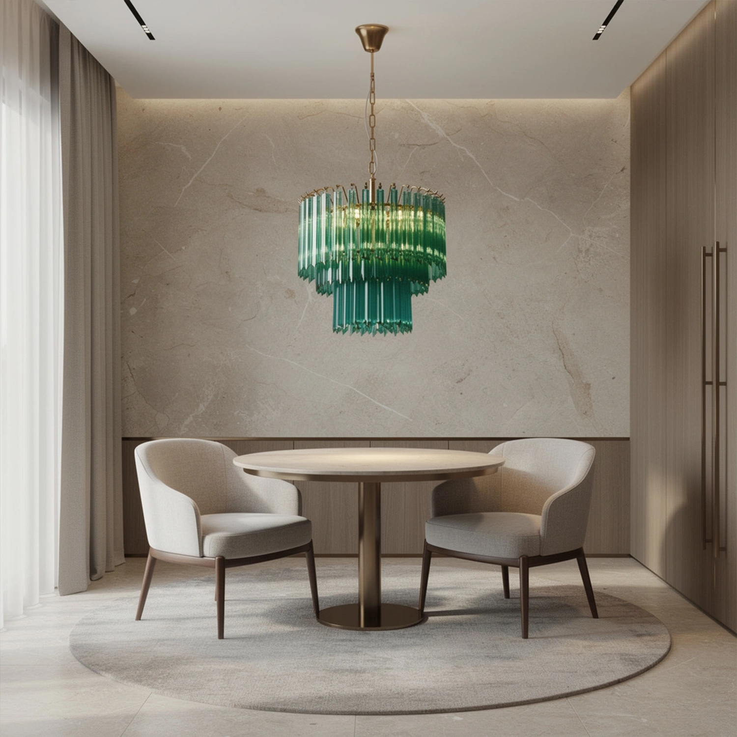 Emerald Cascade Murano Glass Chandelier