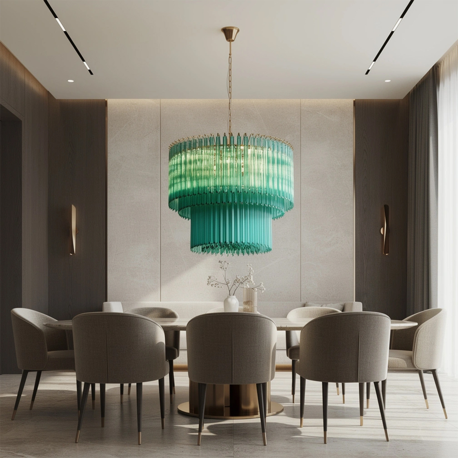 Emerald Cascade Murano Glass Chandelier
