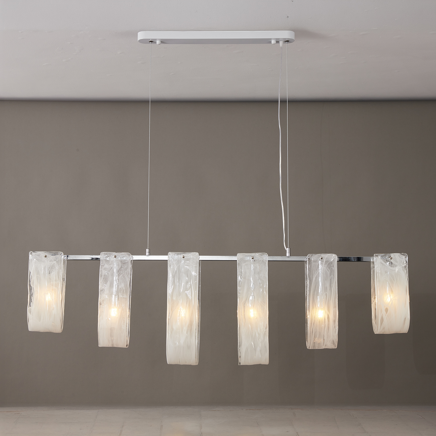 Glacier Arc Mid-Century Frosted Glass Linear Chandelier