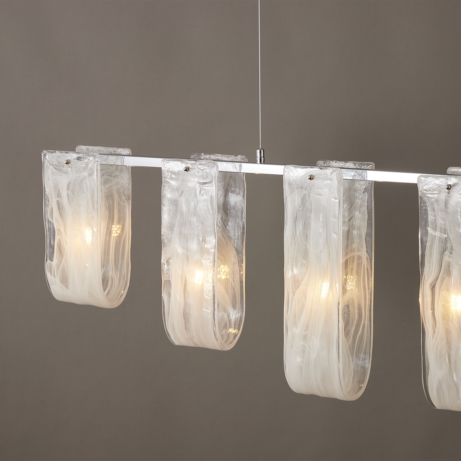 Glacier Arc Mid-Century Frosted Glass Linear Chandelier