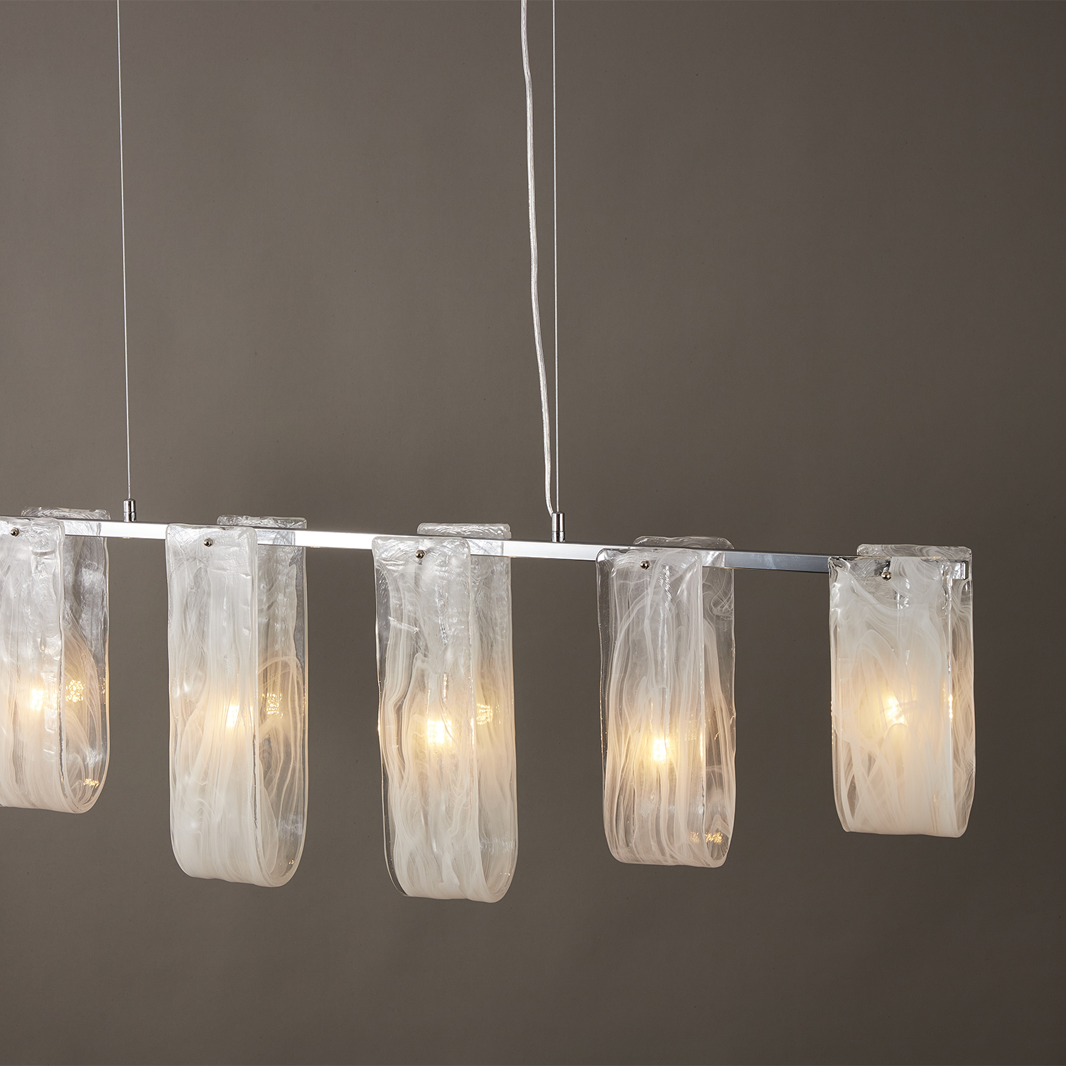 Glacier Arc Mid-Century Frosted Glass Linear Chandelier