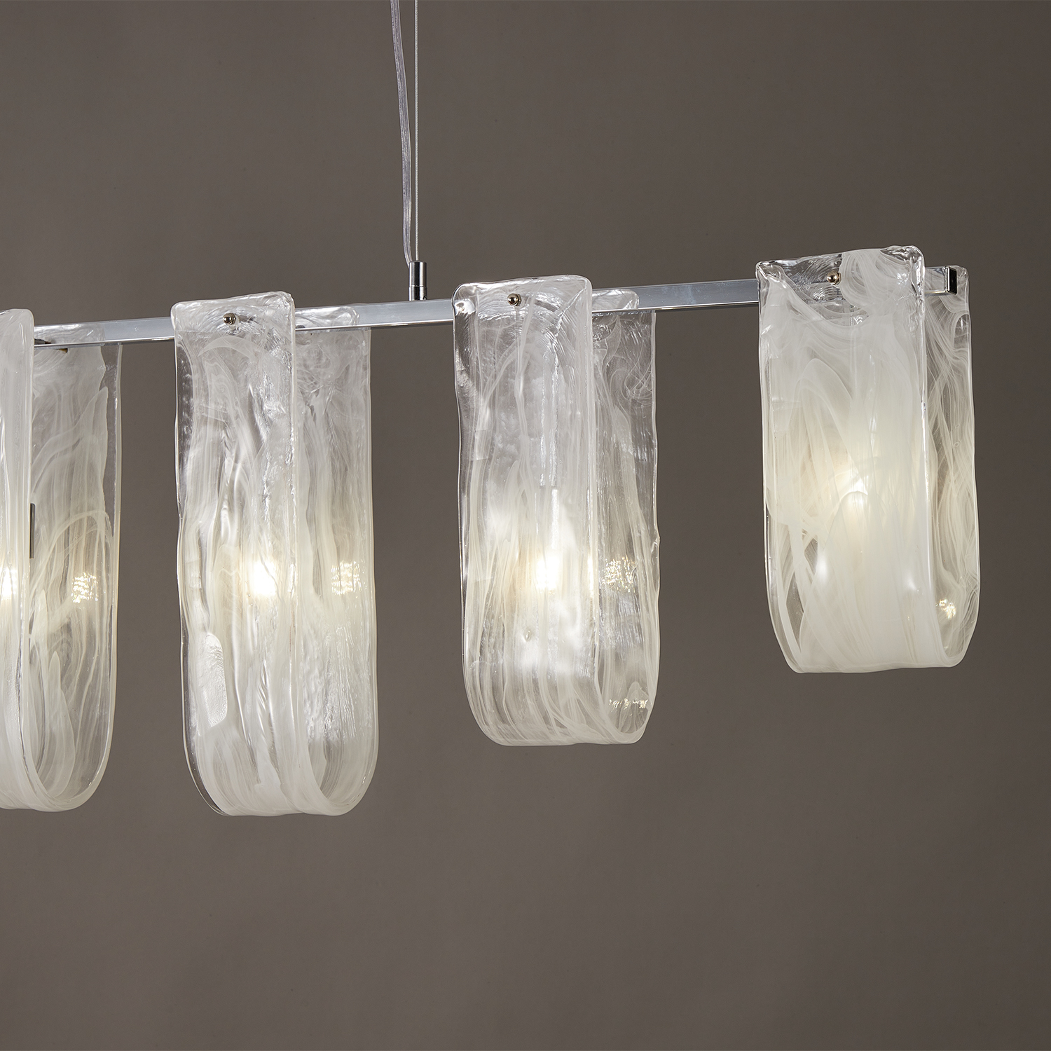 Glacier Arc Mid-Century Frosted Glass Linear Chandelier