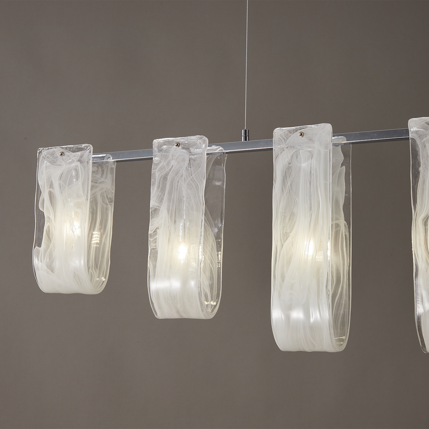 Glacier Arc Mid-Century Frosted Glass Linear Chandelier