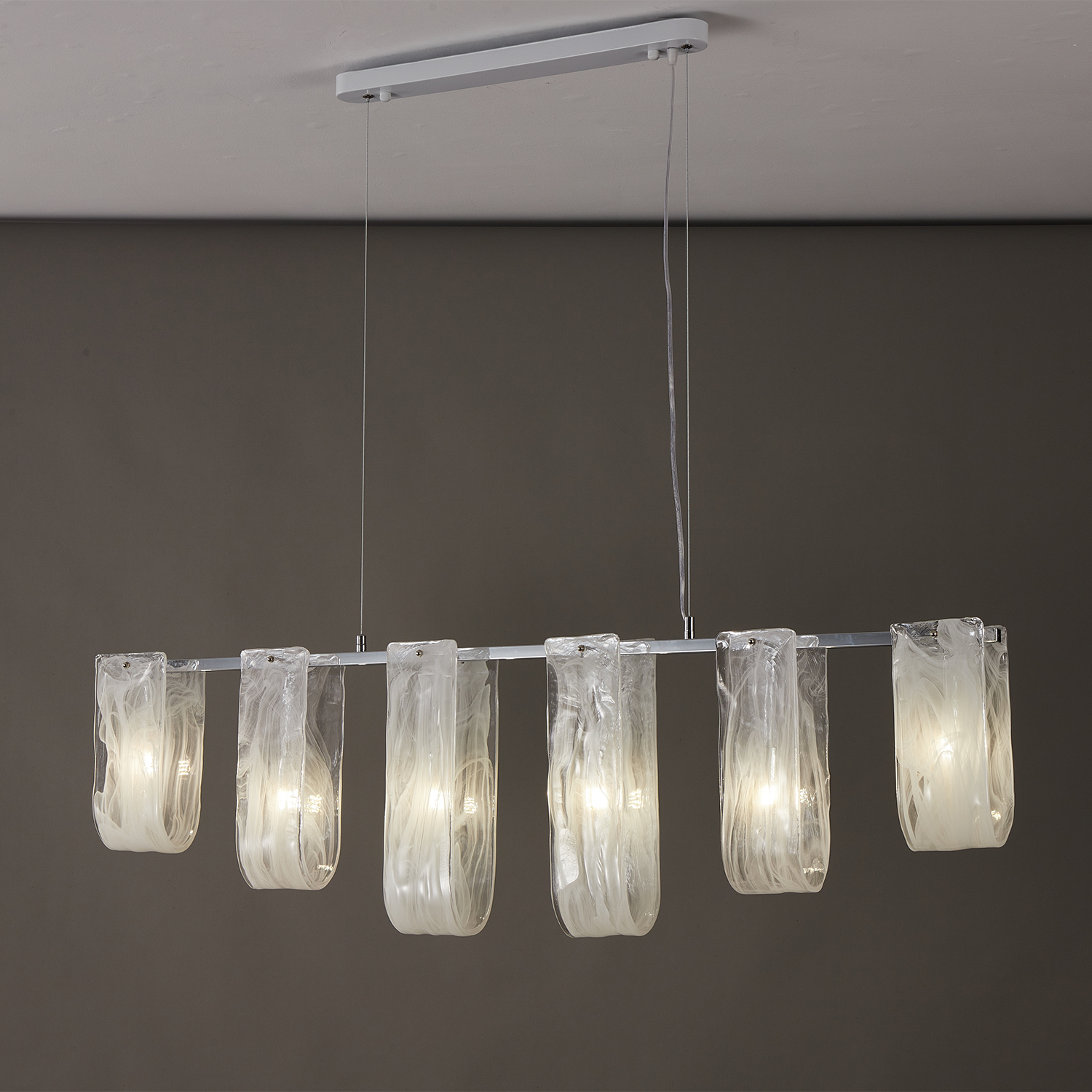 Glacier Arc Mid-Century Frosted Glass Linear Chandelier