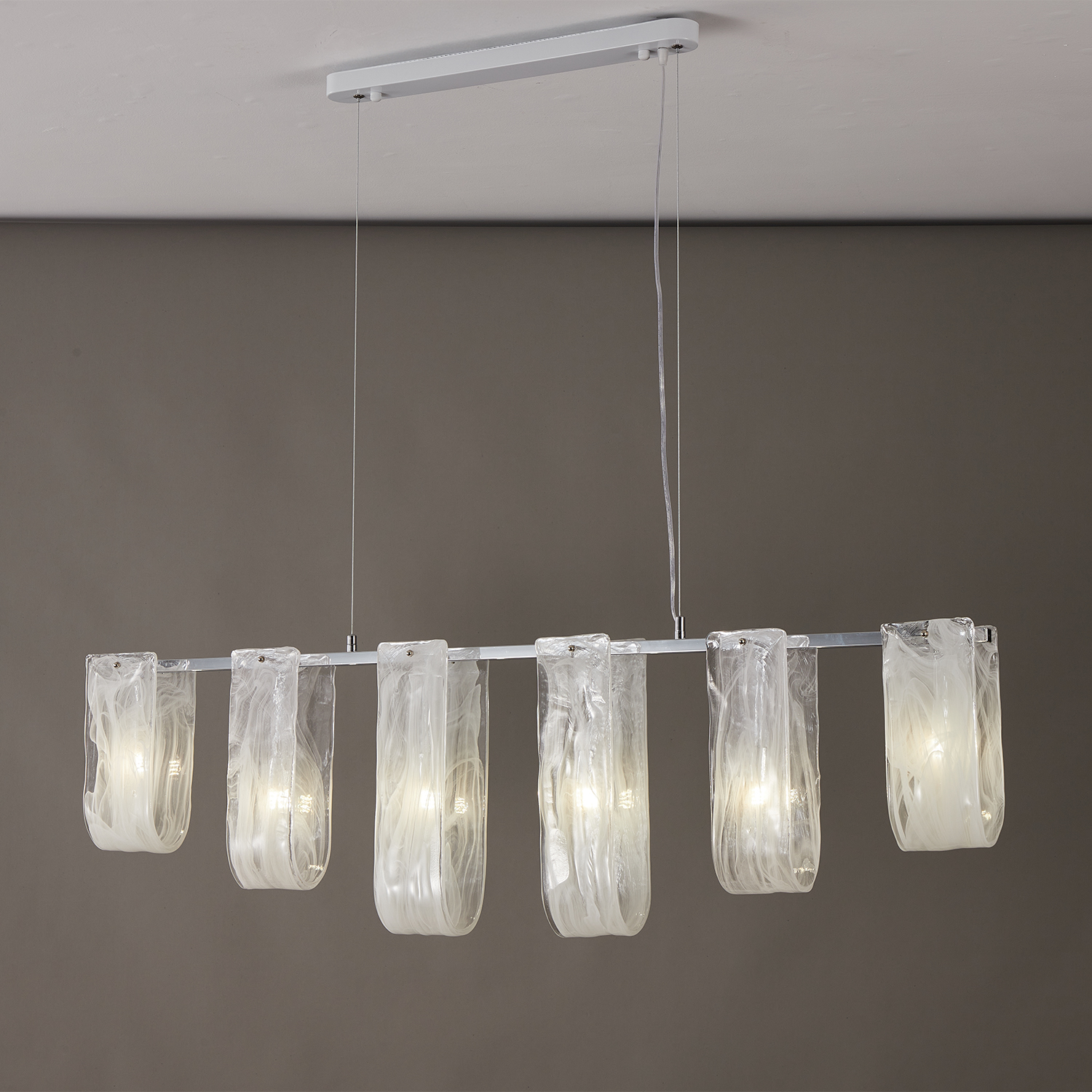 Glacier Arc Mid-Century Frosted Glass Linear Chandelier