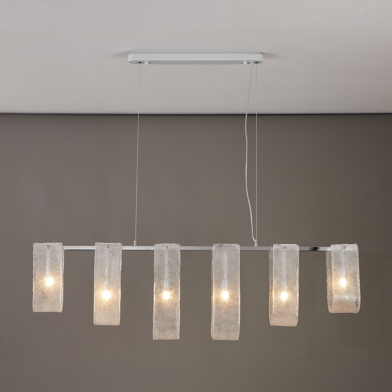 Glacier Arc Mid-Century Frosted Glass Linear Chandelier