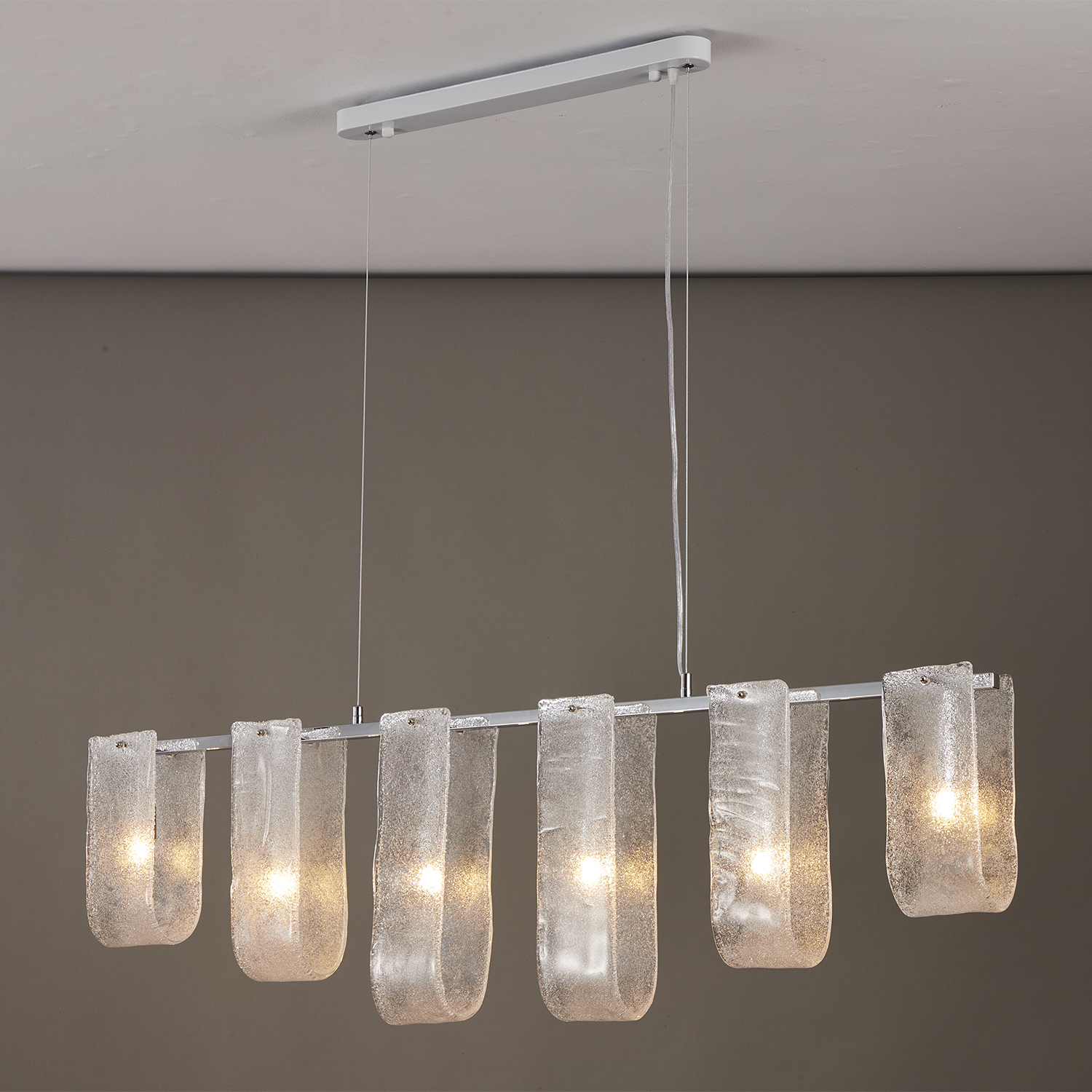 Glacier Arc Mid-Century Frosted Glass Linear Chandelier
