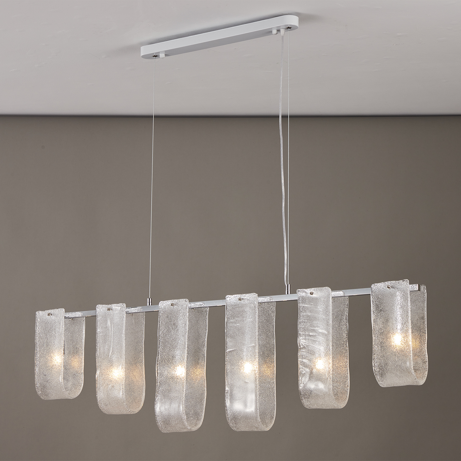 Glacier Arc Mid-Century Frosted Glass Linear Chandelier